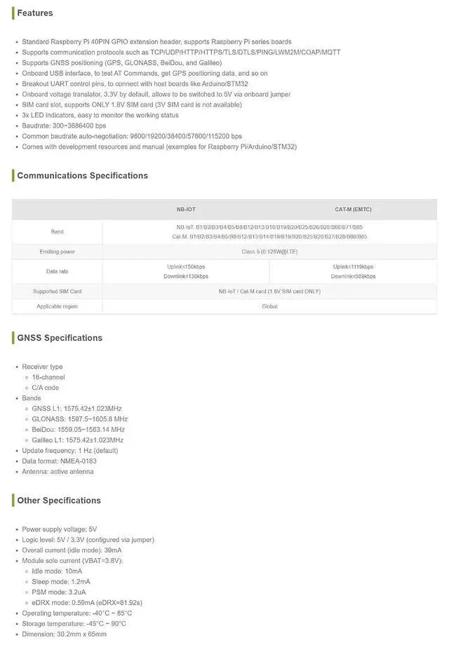 Alt view image 4 of 5 - NB-IoT/Cat-M(eMTC)/GNSS HAT for Raspberry Pi Based on SIM7080G Supports Protocols as TCP/UDP/HTTP/HTTPS/TLS/DTLS/PING/LWM2M/COAP/MQTT Globally Applicable