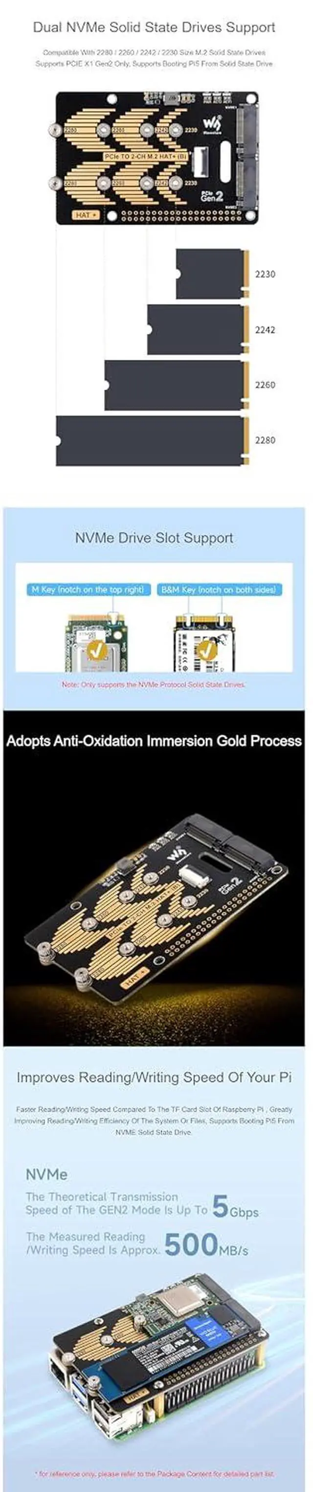 Alt view image 6 of 7 - PCIe to 2-Ch M.2 Adapter Module Type B for Raspberry Pi 5 Fits 2280/2260 / 2242/2230 Size NVMe Protocol M.2 SSD High-Speed Reading/Writing for Raspberry Pi 5 NVMe HAT 5Gbps Data Rate
