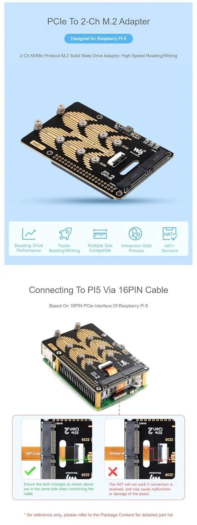 Alt view image 5 of 7 - PCIe to 2-Ch M.2 Adapter Module Type B for Raspberry Pi 5 Fits 2280/2260 / 2242/2230 Size NVMe Protocol M.2 SSD High-Speed Reading/Writing for Raspberry Pi 5 NVMe HAT 5Gbps Data Rate