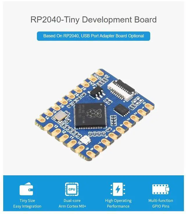 Alt view image 4 of 7 - RP2040-Tiny Development Board Based On RP2040 Dual Core Processor for Raspberry Pi Microcontroller Board USB Type-C Port with Adapter Board