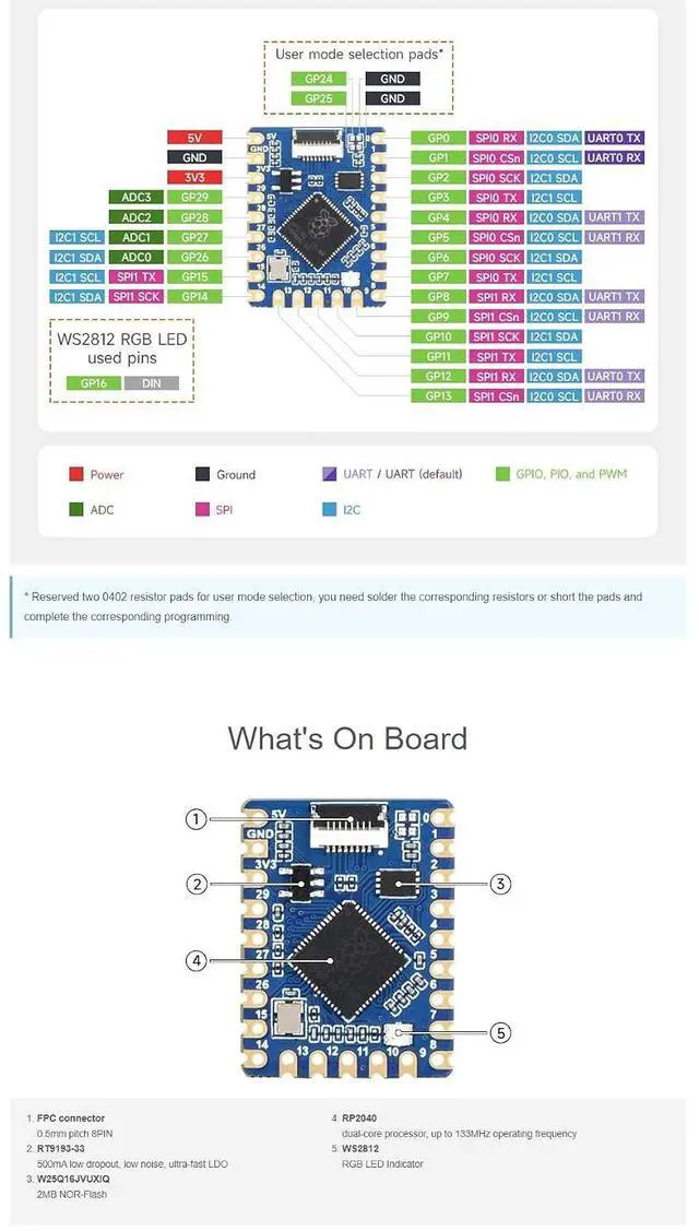 Alt view image 6 of 7 - RP2040-Tiny Development Board Based On RP2040 Dual Core Processor for Raspberry Pi Microcontroller Board USB Type-C Port with Adapter Board