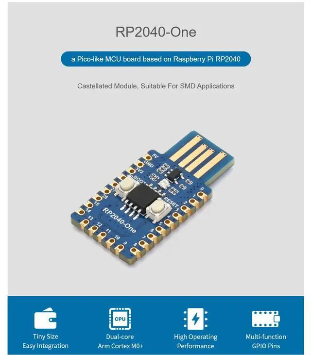 Alt view image 5 of 7 - RP2040-One, a Pico-Like 4MB Flash MCU Board Based On Raspberry Pi RP2040, Suitable for SMD Applications