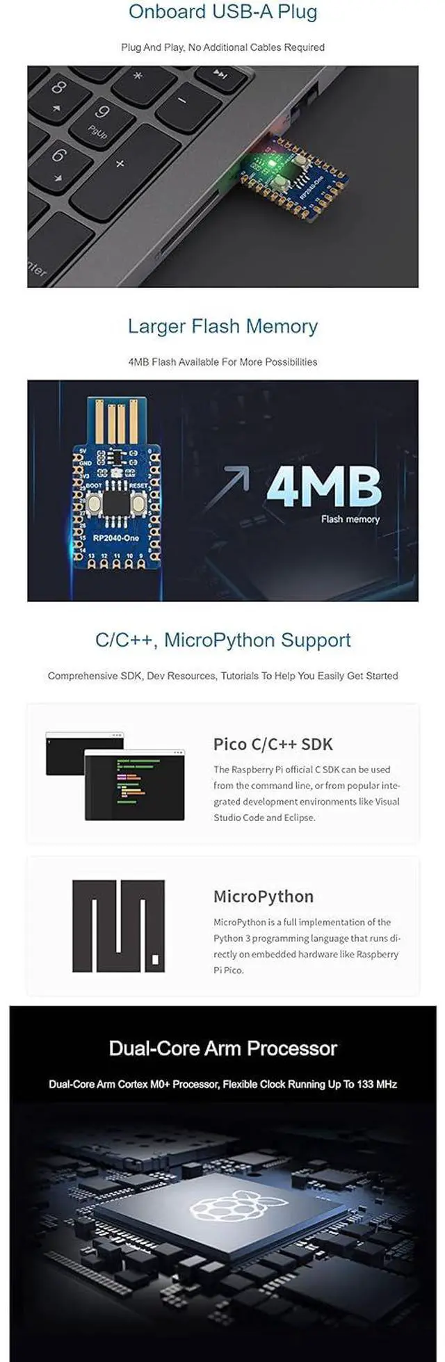 Alt view image 6 of 7 - RP2040-One, a Pico-Like 4MB Flash MCU Board Based On Raspberry Pi RP2040, Suitable for SMD Applications