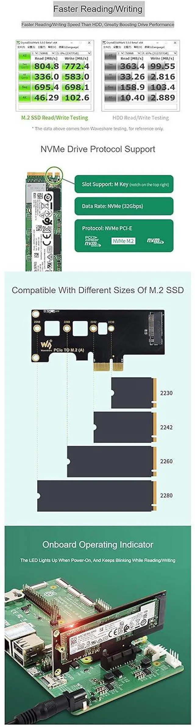 Alt view image 5 of 5 - PCIe to M.2 Adapter, Supports Raspberry Pi Compute Module 4 (CM4), Faster Reading/Writing,Compatible Different Sizes of M.2 SSD