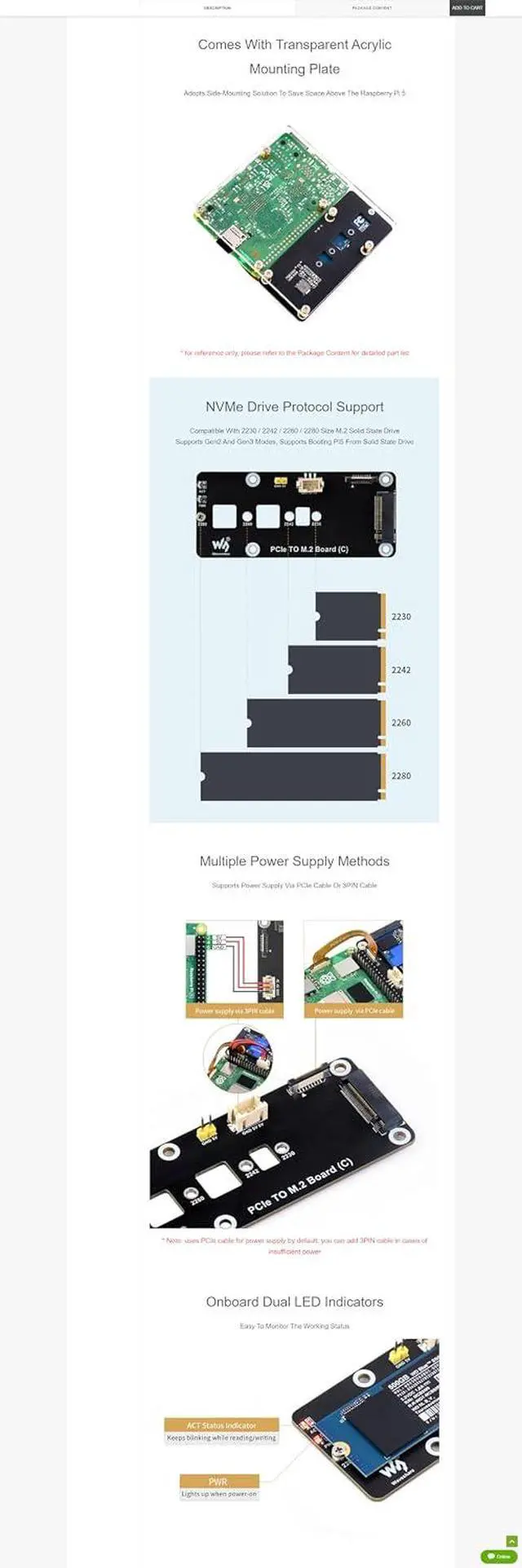 Alt view image 5 of 7 - for Raspberry Pi 5 PCIe to M.2 Adapter Board (C) Compatible NVMe Protocol M.2 Solid State Drive with Transparent Acrylic Mounting Plate