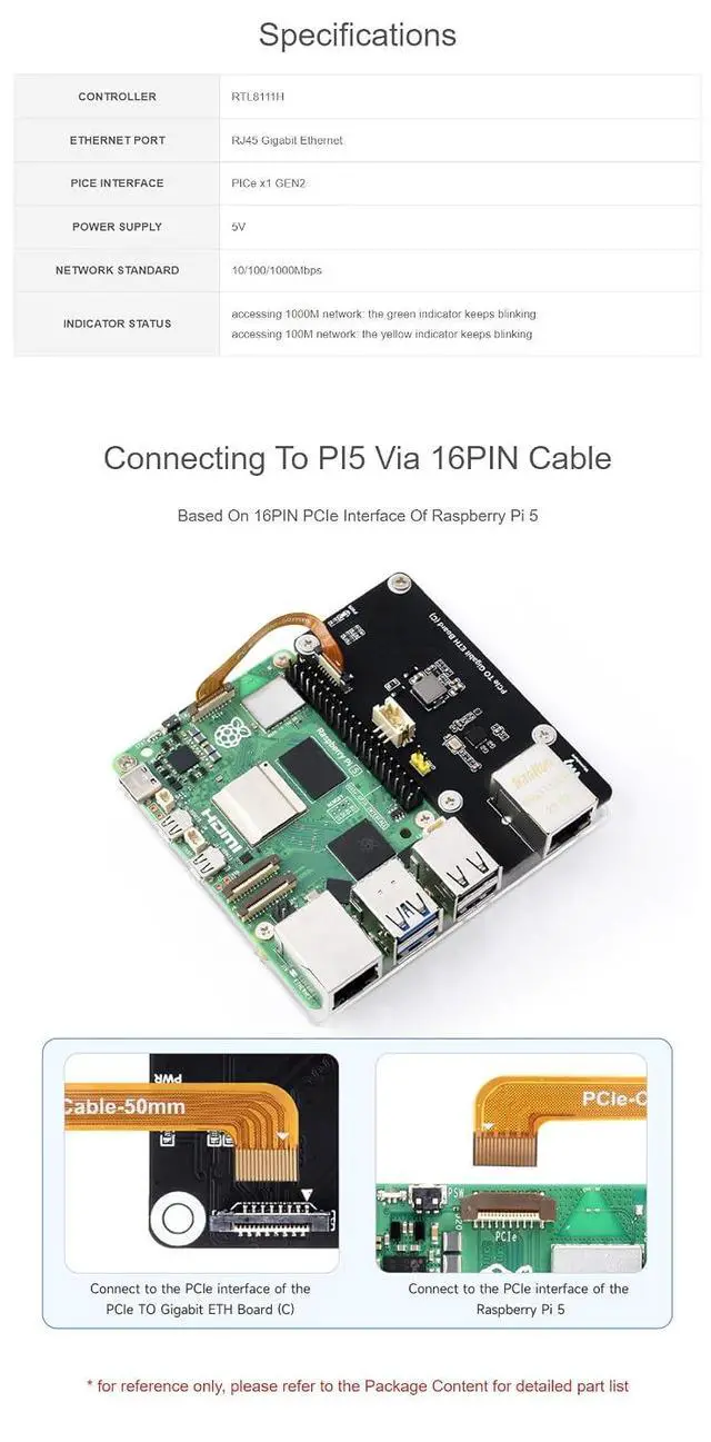 Alt view image 4 of 6 - PCIe to Gigabit ETH Board (C) for Raspberry Pi 5 PCIe to RJ45 Module Fits Raspberry Pi OS Driver Free with Acrylic Mounting Plate