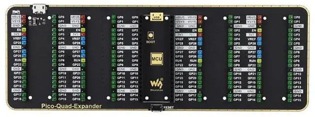 Main image of Quad GPIO Expander for Raspberry Pi Pico Board with Four Sets of Male Headers for Directly Connecting Expansion Modules,USB Power Input Connector