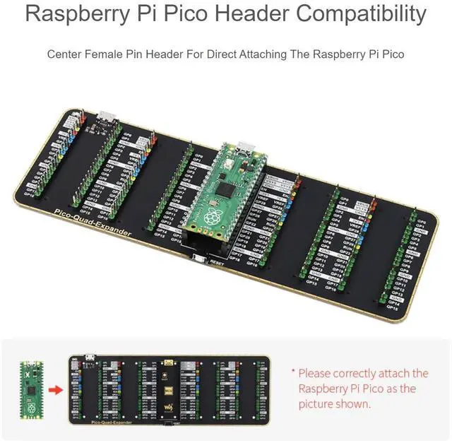 Alt view image 6 of 7 - Quad GPIO Expander for Raspberry Pi Pico Board with Four Sets of Male Headers for Directly Connecting Expansion Modules,USB Power Input Connector
