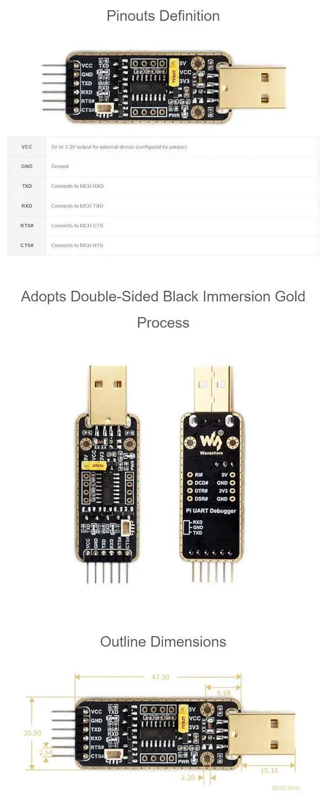Alt view image 6 of 6 - USB to UART Debugger Module for Raspberry Pi 5 Type-A Port High Baud Rate Transmission Supports Win7/8/8.1/10/11, Mac, Linux, Android