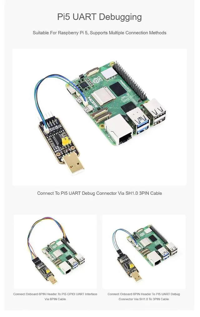 Alt view image 4 of 6 - USB to UART Debugger Module for Raspberry Pi 5 Type-A Port High Baud Rate Transmission Supports Win7/8/8.1/10/11, Mac, Linux, Android