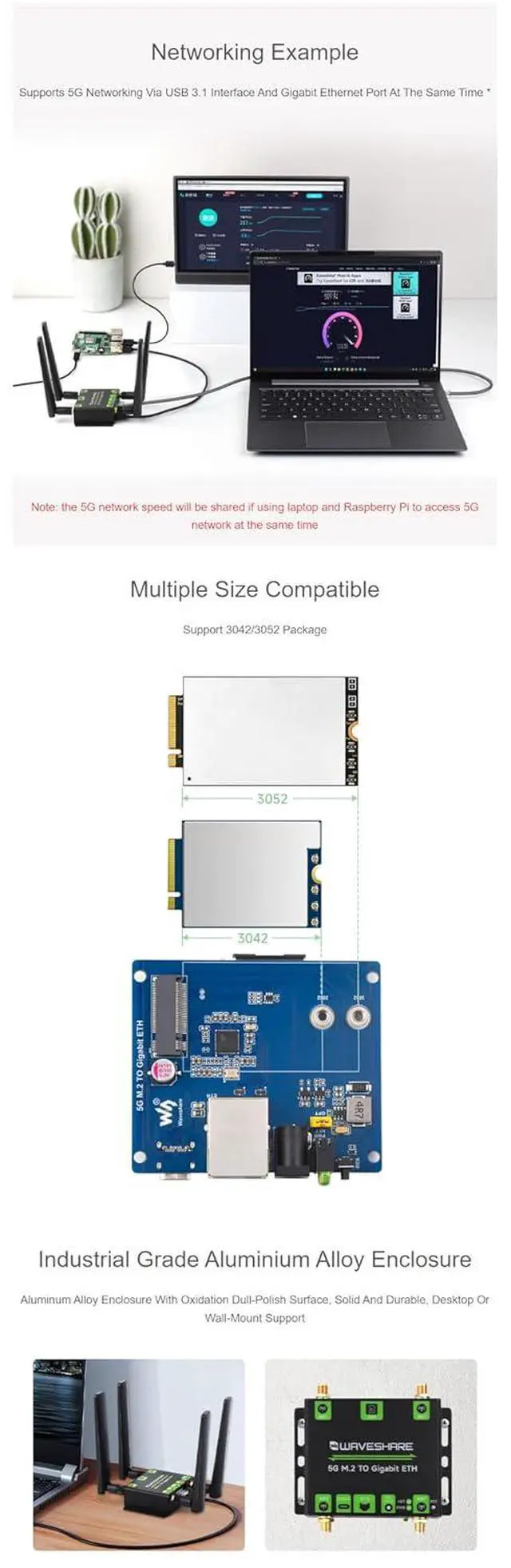 Alt view image 5 of 7 - 5G M.2 to Gigabit ETH Converter 5G M.2 to USB3.1 Aluminum Alloy Case Quad Antennas Supports 5G modules with M.2 (NGFF) Key B Interface Wall-Mount Support