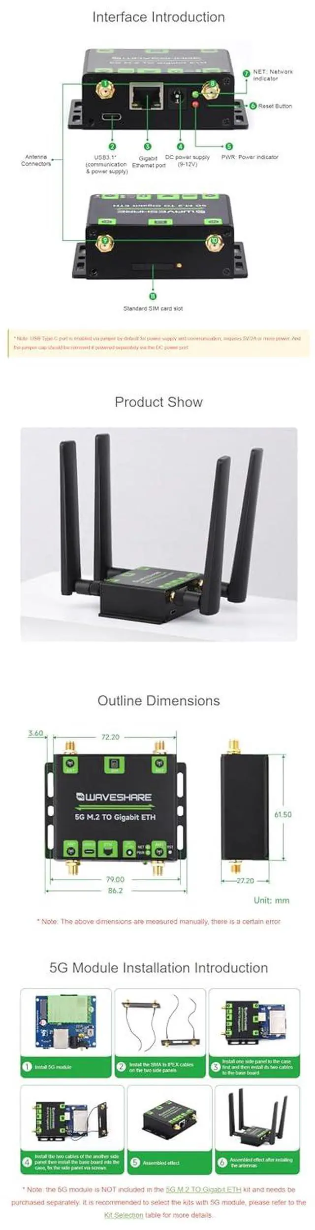 Alt view image 6 of 7 - 5G M.2 to Gigabit ETH Converter 5G M.2 to USB3.1 Aluminum Alloy Case Quad Antennas Supports 5G modules with M.2 (NGFF) Key B Interface Wall-Mount Support