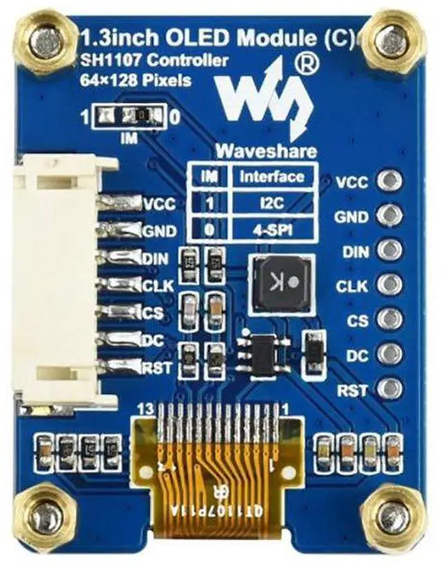 Alt view image 2 of 7 - General 1.3inch OLED Display Module 64x128 Embedded SH1107 Driver Two Display Color Black/White SPI / I2C Interface