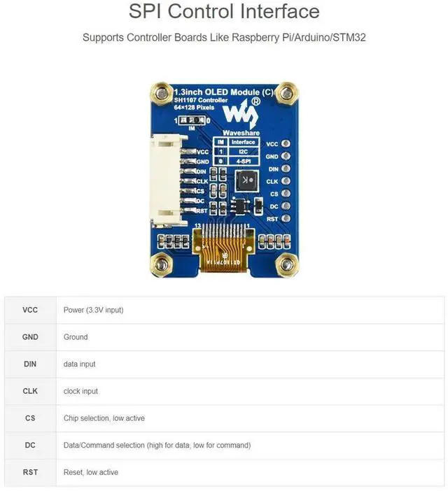 Alt view image 5 of 7 - General 1.3inch OLED Display Module 64x128 Embedded SH1107 Driver Two Display Color Black/White SPI / I2C Interface