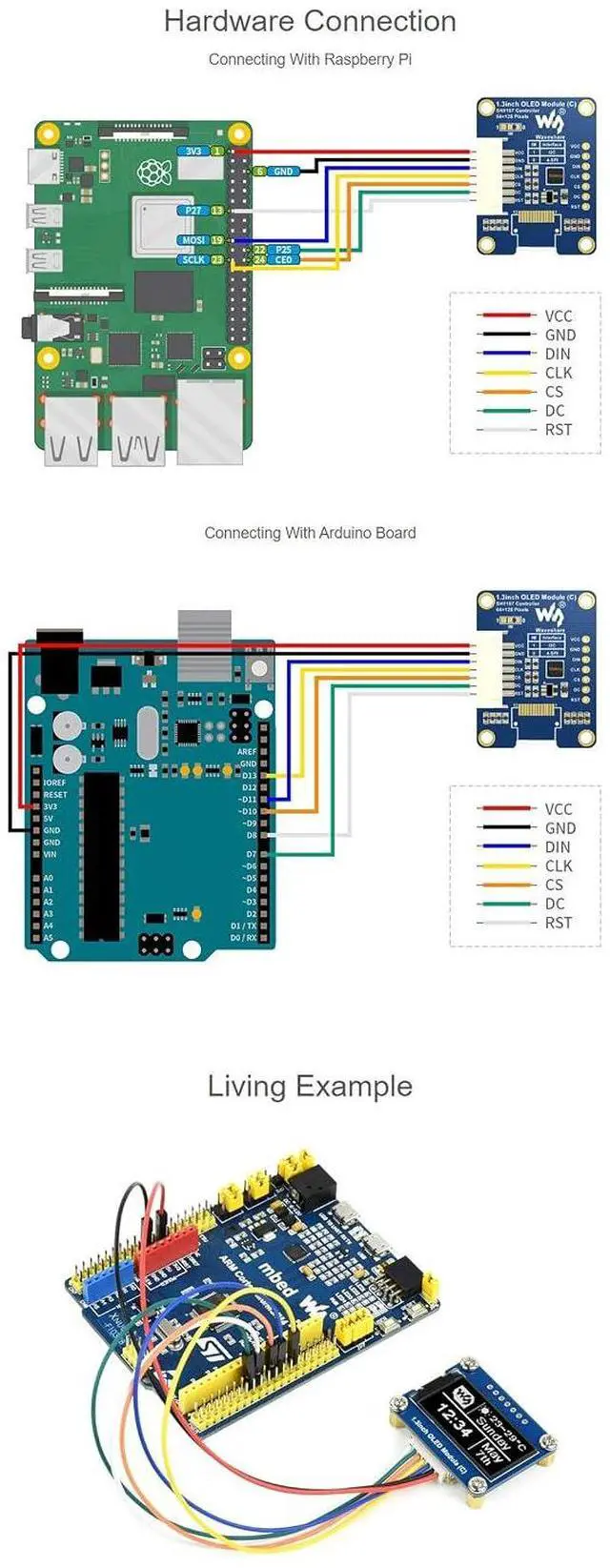 Alt view image 6 of 7 - General 1.3inch OLED Display Module 64x128 Embedded SH1107 Driver Two Display Color Black/White SPI / I2C Interface
