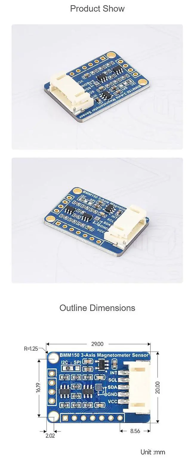 Alt view image 7 of 7 - BMM150 3-Axis Magnetometer Sensor for Raspberry Pi & ESP32, Digital Compass, I2C/SPI Interface, 3.3V/5V Compatible, Robotics & Navigation