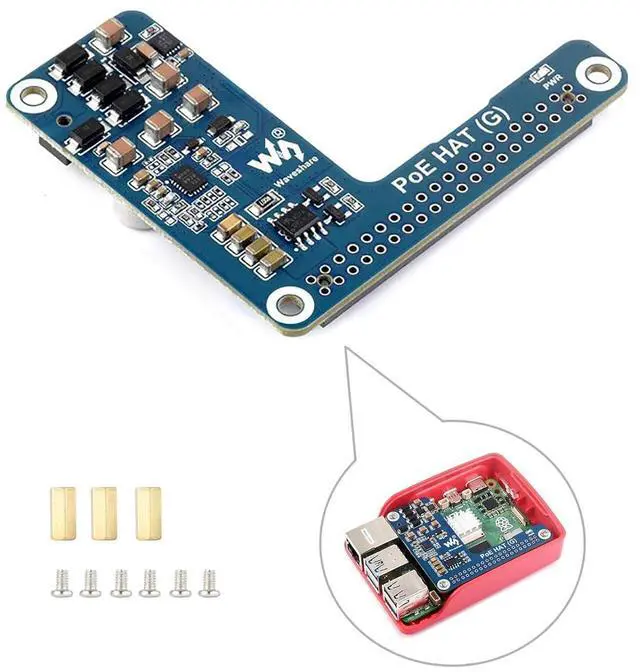 Main image of for Raspberry Pi 5 PoE HAT Power Over Ethernet HAT (G) 5V 5A Output Supports 802.3af/at Network Standard Fits Raspberry Pi 5 Official Case