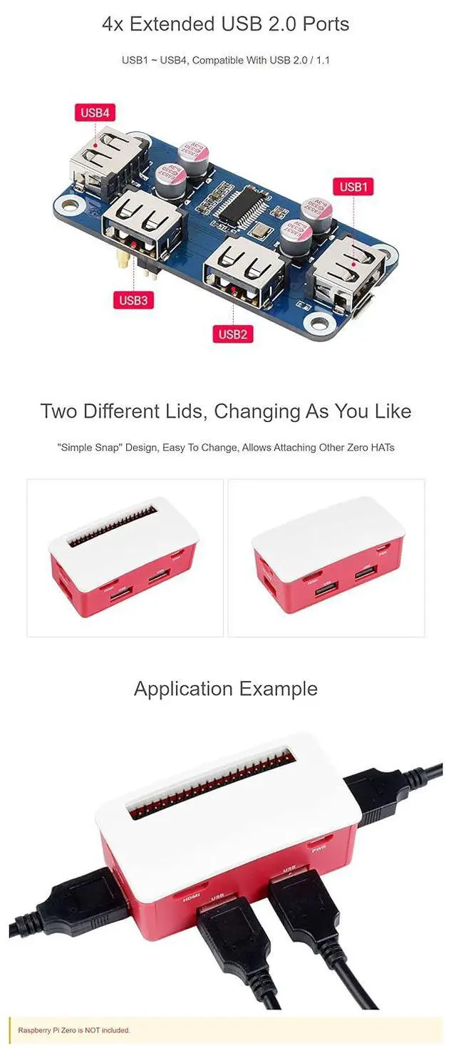 Alt view image 5 of 7 - USB HUB Box Suitable for Raspberry Pi Zero Series, with USB HUB HAT (B) Inside, Includes 4X USB 2.0 Ports