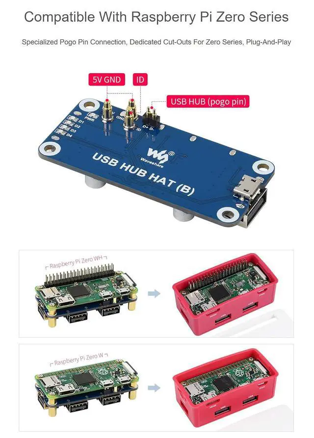 Alt view image 4 of 7 - USB HUB Box Suitable for Raspberry Pi Zero Series, with USB HUB HAT (B) Inside, Includes 4X USB 2.0 Ports