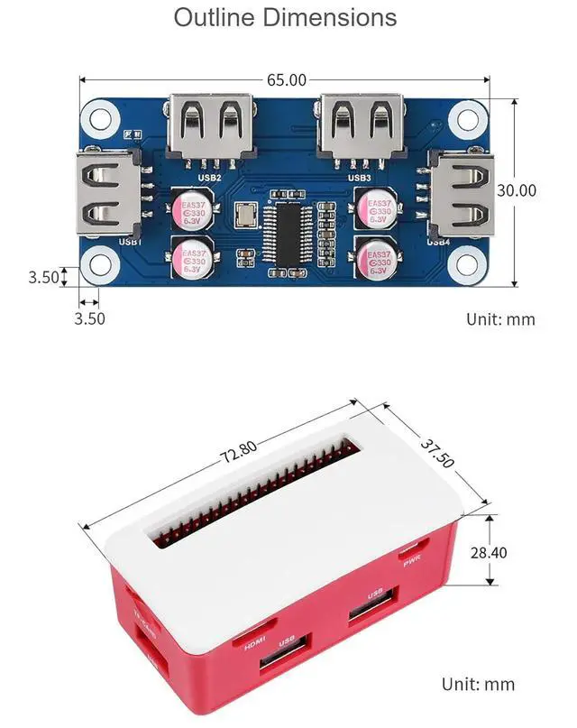Alt view image 6 of 7 - USB HUB Box Suitable for Raspberry Pi Zero Series, with USB HUB HAT (B) Inside, Includes 4X USB 2.0 Ports
