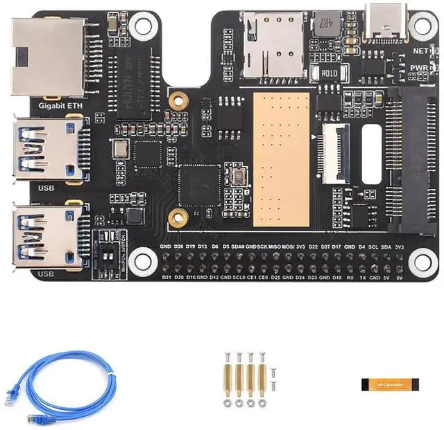 Main image of PCIe to MiniPCIe / RJ45 Gigabit Ethernet/USB 3.2 Gen1 HAT Ports Adapter Fits Raspberry Pi 5 Supports MiniPCIe Interface 4G Module High-Speed Networking for Raspberry Pi 5 HAT