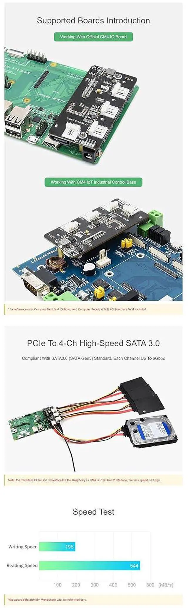 Alt view image 5 of 7 - PCIe to 4-Ch SATA 3.0 Expander Supports Compute Module 4 (CM4), 4 CH SATA 3.0 Interface, 6Gpbs High-Speed