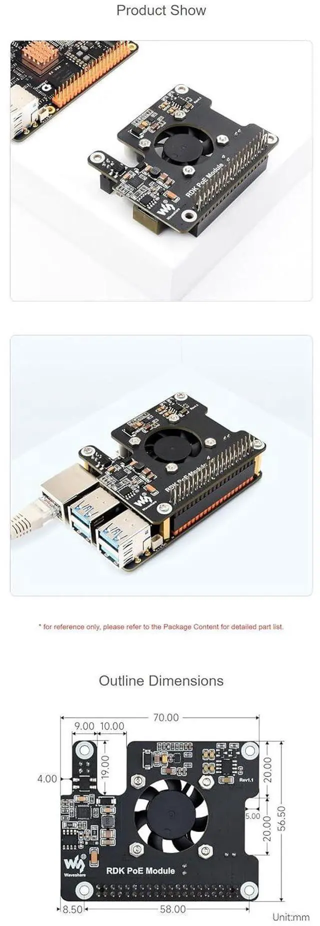 Alt view image 4 of 7 - PoE Expansion Board for RDK X5, 802.3af/at Power Over Ethernet Module with Cooling Fan & Metal Heatsink, 5V/12V Output, Stackable GPIO Header, Compatible with D-Robotics RDK X5