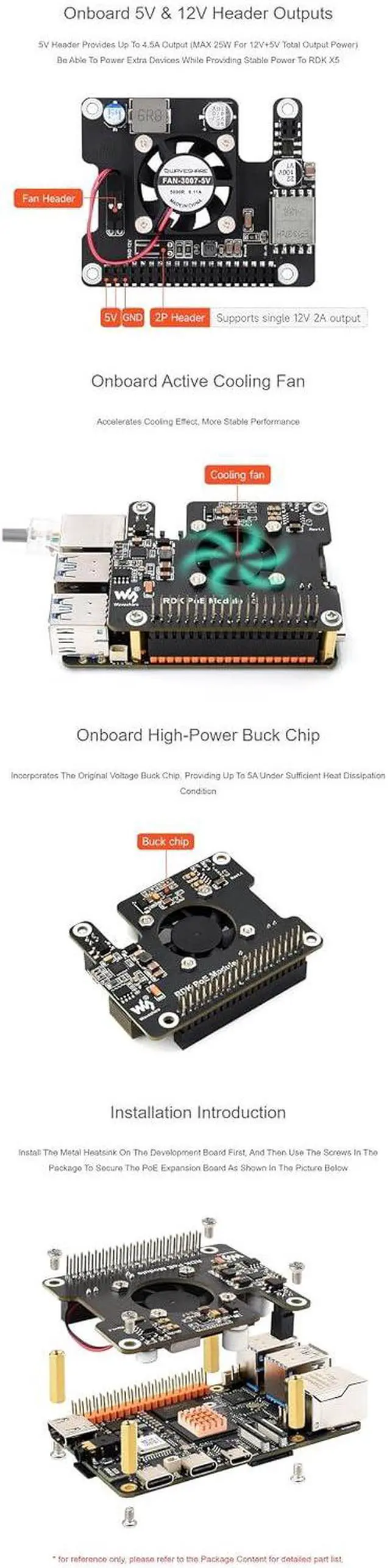Alt view image 3 of 7 - PoE Expansion Board for RDK X5, 802.3af/at Power Over Ethernet Module with Cooling Fan & Metal Heatsink, 5V/12V Output, Stackable GPIO Header, Compatible with D-Robotics RDK X5