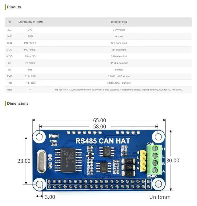 Alt view image 5 of 5 - RS485 CAN HAT for Raspberry Pi 4B+ 4B 3B+ 3B 2B+ Zero W WH Communicate via RS485/CAN Onboard Controller MCP2515 Transceiver SN65HVD230