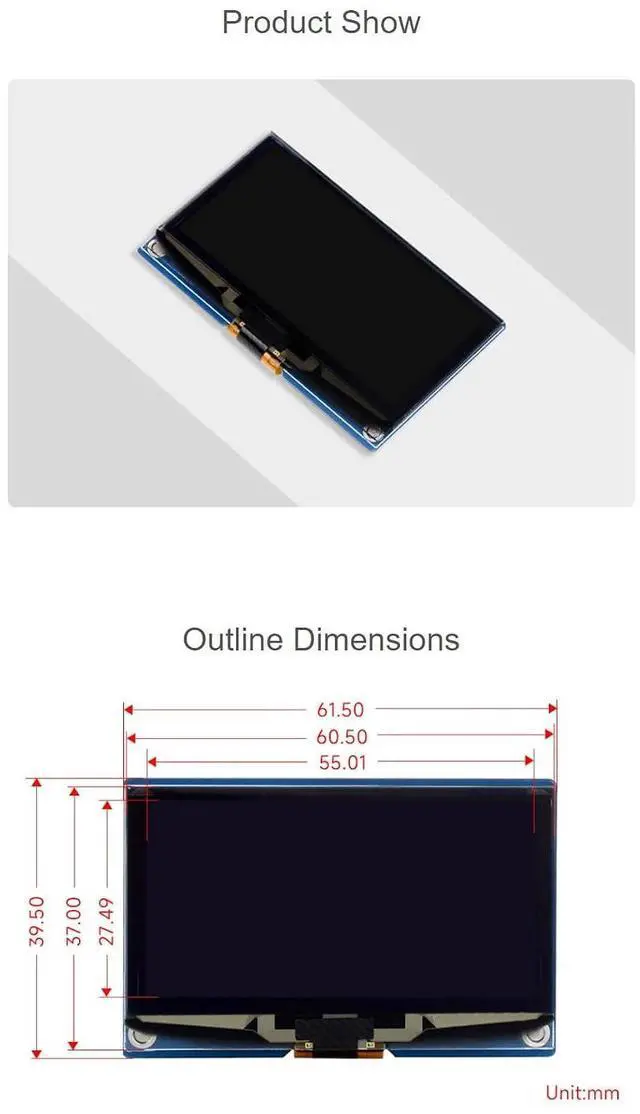 Alt view image 6 of 6 - 2.42 Inch OLED Display Module for for Raspberry Pi/Raspberry Pi Pico/Arduino/STM32/ESP32/Jetson Nano 128×64 Resolution SPI / I2C (White)