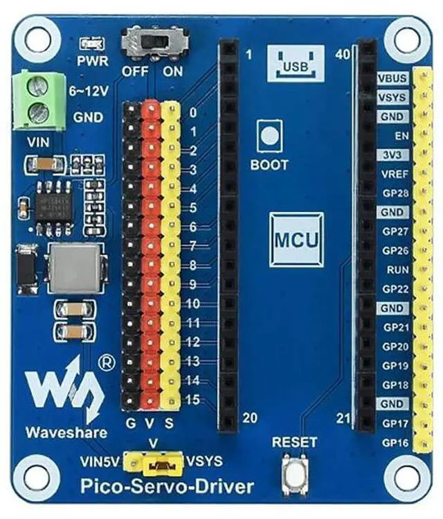 Main image of Servo Driver Module for Raspberry Pi Pico Series, Up to 16-Channel Outputs, 16-Bit Resolution for Controlling Robotic Arm Or Hexapod Walker
