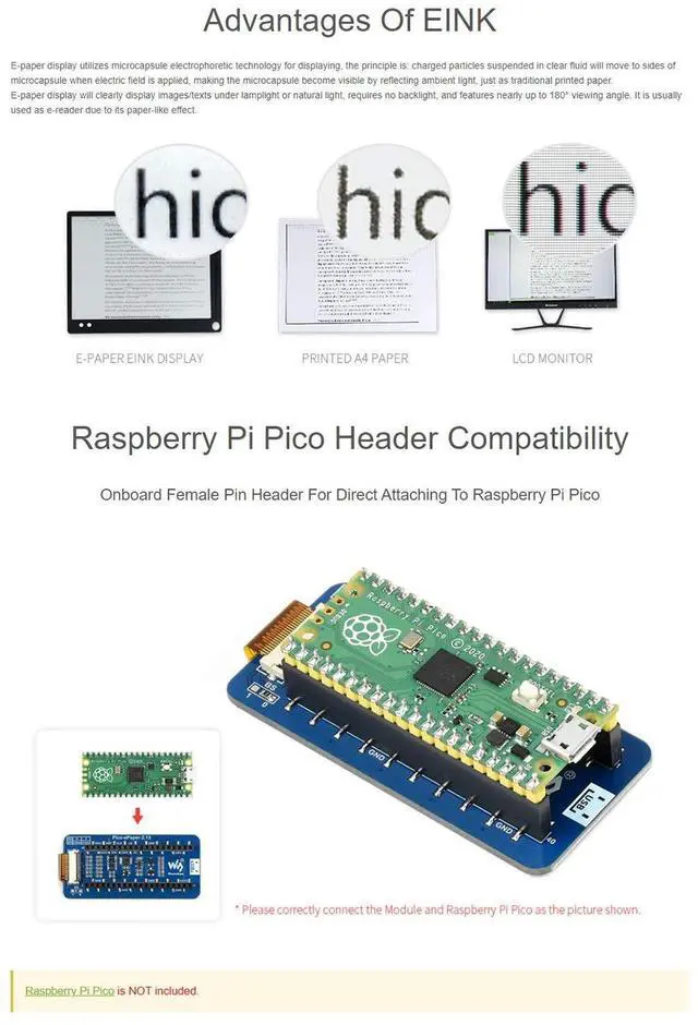 Alt view image 6 of 7 - 2.13inch E-Paper E-Ink Display Module (B) for Raspberry Pi Pico, 212×104 Pixels, Red/Black/White Three Color, Directly Plug and Play