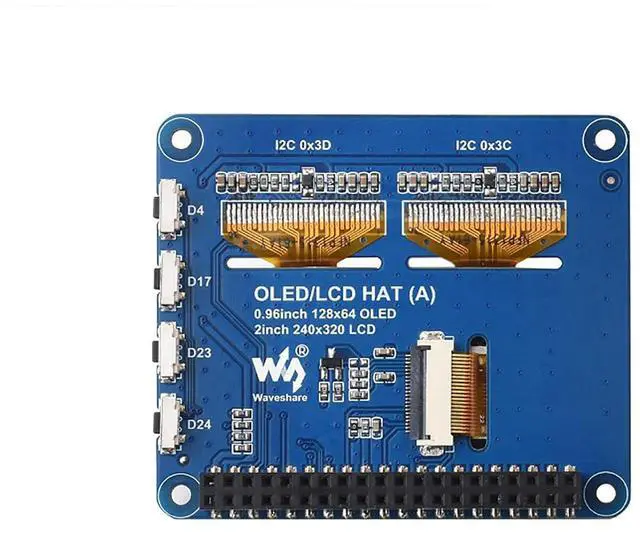 Alt view image 2 of 7 - OLED/LCD HAT for Raspberry Pi 4B+ 4B 3B+ 3B 2B+ Zero W WH 2W with 2inch IPS LCD Main Screen and Two 0.96inch Blue OLED Secondary Screens 40PIN GPIO Header