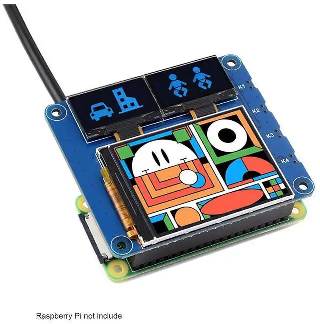 Alt view image 3 of 7 - OLED/LCD HAT for Raspberry Pi 4B+ 4B 3B+ 3B 2B+ Zero W WH 2W with 2inch IPS LCD Main Screen and Two 0.96inch Blue OLED Secondary Screens 40PIN GPIO Header
