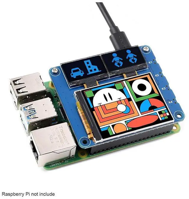 Alt view image 4 of 7 - OLED/LCD HAT for Raspberry Pi 4B+ 4B 3B+ 3B 2B+ Zero W WH 2W with 2inch IPS LCD Main Screen and Two 0.96inch Blue OLED Secondary Screens 40PIN GPIO Header