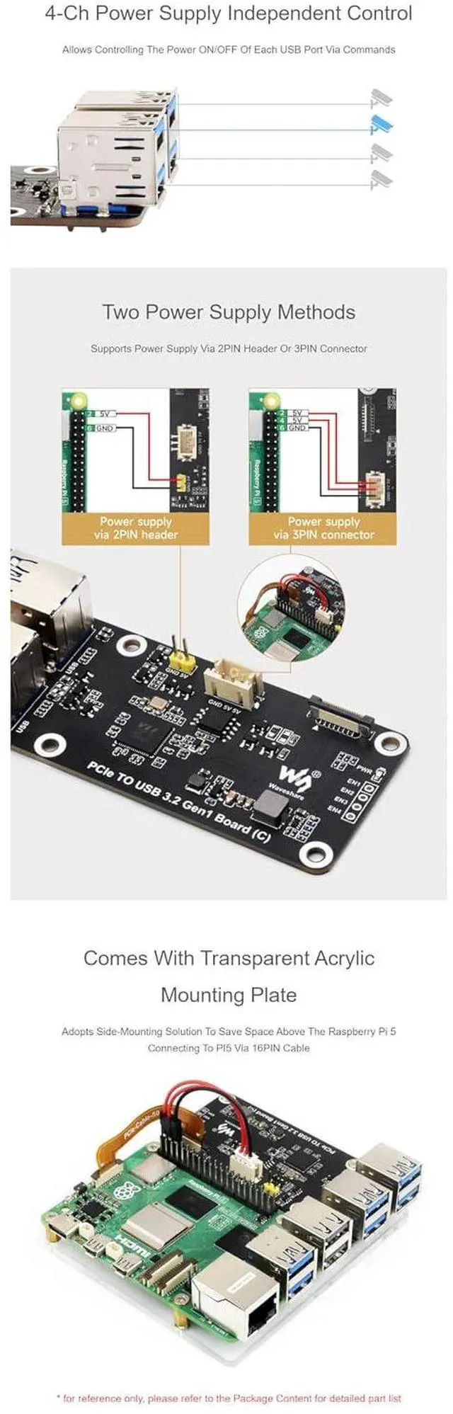 Alt view image 5 of 7 - PCIe to 4-Ch USB3.2 Gen1 Board (C) for Raspberry Pi 5, High-Speed USB 3.2 Gen1 Up to 5Gbps Transmission Speed, Driver No Need, Plug and Play for Raspberry Pi 5 PCIe Adapter