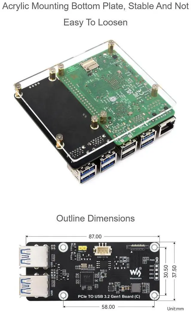 Alt view image 6 of 7 - PCIe to 4-Ch USB3.2 Gen1 Board (C) for Raspberry Pi 5, High-Speed USB 3.2 Gen1 Up to 5Gbps Transmission Speed, Driver No Need, Plug and Play for Raspberry Pi 5 PCIe Adapter