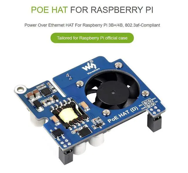 Alt view image 4 of 7 - Power Over Ethernet HAT POE Type D for Raspberry Pi 3B+/4B, 802.3af-Compliant, Fits Raspberry Pi Official Case