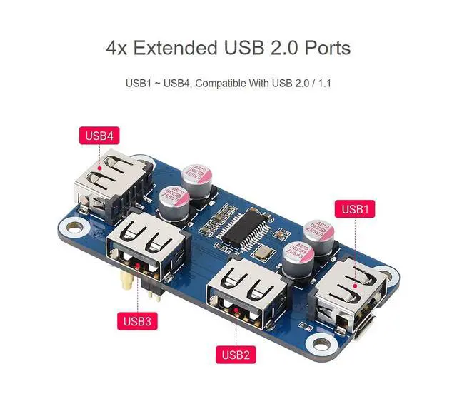 Alt view image 6 of 7 - USB HUB HAT (B) for Raspberry Pi Series with 4X USB 2.0 Ports Compatible with USB 2.0/1.1, Plug-and-Play