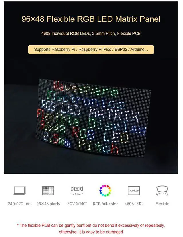 Alt view image 5 of 7 - RGB Full-Color LED Matrix Panel for Raspberry Pi 4B+ 4B 3B+ 3B 2B+ Zero W WH Pico ESP32 Ardui 2.5mm Pitch 64×32 Pixels