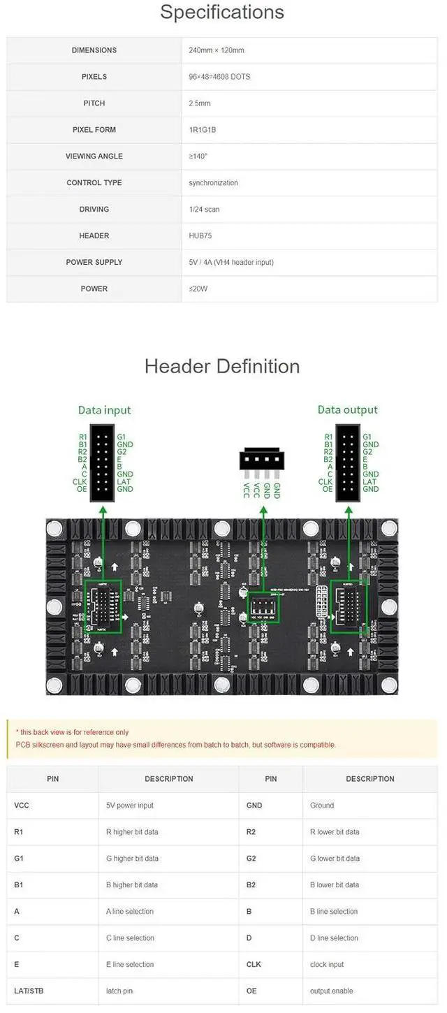 Alt view image 6 of 7 - RGB Full-Color LED Matrix Panel for Raspberry Pi 4B+ 4B 3B+ 3B 2B+ Zero W WH Pico ESP32 Ardui 2.5mm Pitch 64×32 Pixels