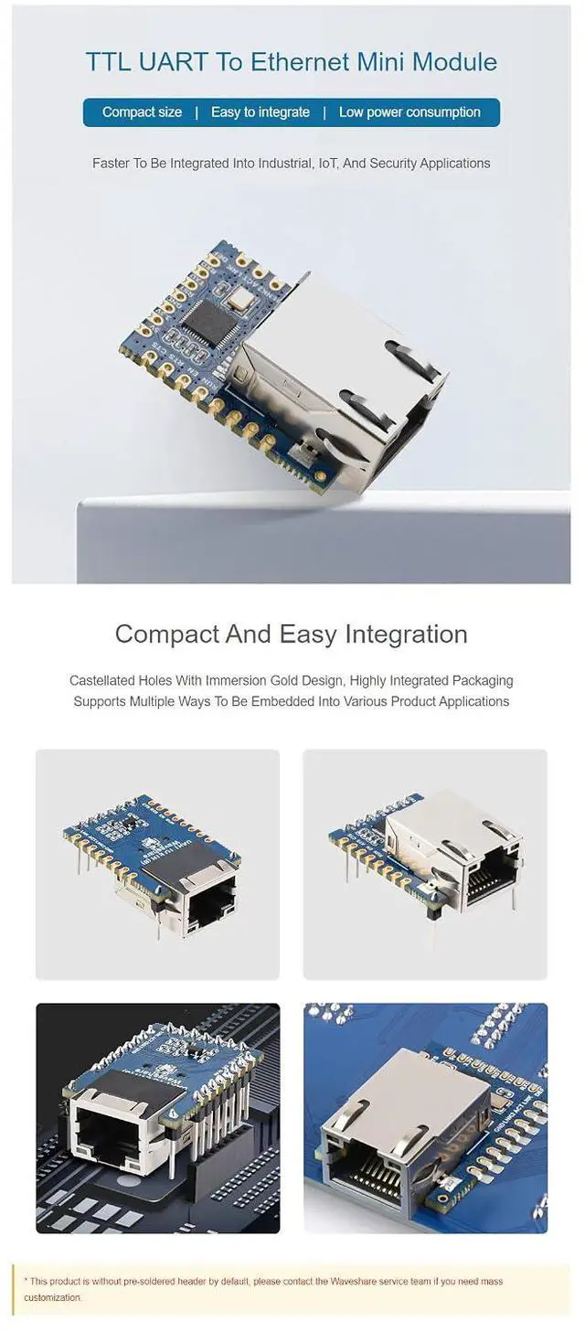 Alt view image 4 of 7 - Mini TTL to Ethernet Module Serial UART to ETH Converter Gold Plated Stamp Hole Design Highly Integrated for Industrial, IoT, and Security Applications