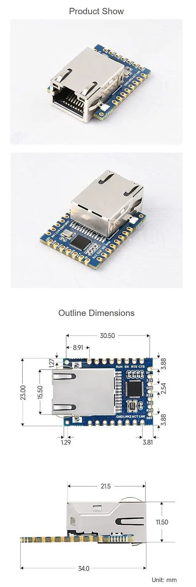Alt view image 7 of 7 - Mini TTL to Ethernet Module Serial UART to ETH Converter Gold Plated Stamp Hole Design Highly Integrated for Industrial, IoT, and Security Applications