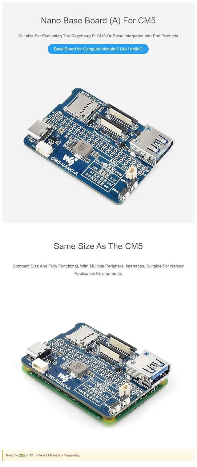 Alt view image 4 of 7 - CM5-NANO-A Nano Base Board for Raspberry Pi Compute Module 5 | Compact CM5-Compatible GPIO, USB 3.2, MIPI Interfaces | Evaluation & Integration Board for CM5 Lite/eMMC