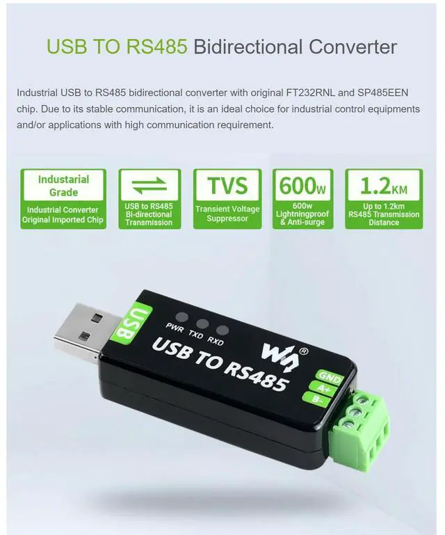 Alt view image 3 of 7 - Industrial USB to RS485 Converter with Original FT232RL Embedded Protection Circuits Resettable Fuse, ESD Protection, and TVS Diode, etc