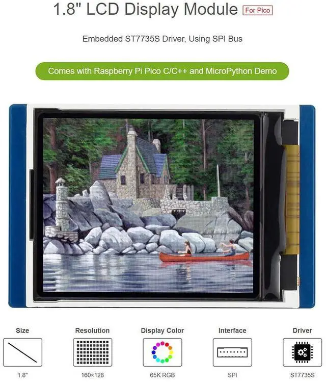 Alt view image 5 of 7 - 1.8inch LCD Display Module HAT for Raspberry Pi Pico Series, Embedded ST7735S Driver, Using SPI Bus,65K RGB Colors, 160×128 Pixels