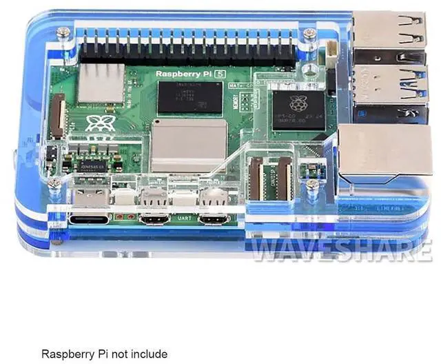 Alt view image 4 of 7 - for Raspberry Pi 5 Transparent & Blue Acrylic Case Supports Installing with Official Active Cooler