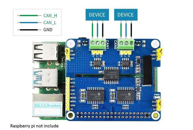 Alt view image 3 of 7 - 2-Channel Isolated CAN Bus Expansion HAT for Raspberry Pi Series Boards MCP2515 + SN65HVD230 Dual Chips Solution Multi Allows 2-CH CAN Communication