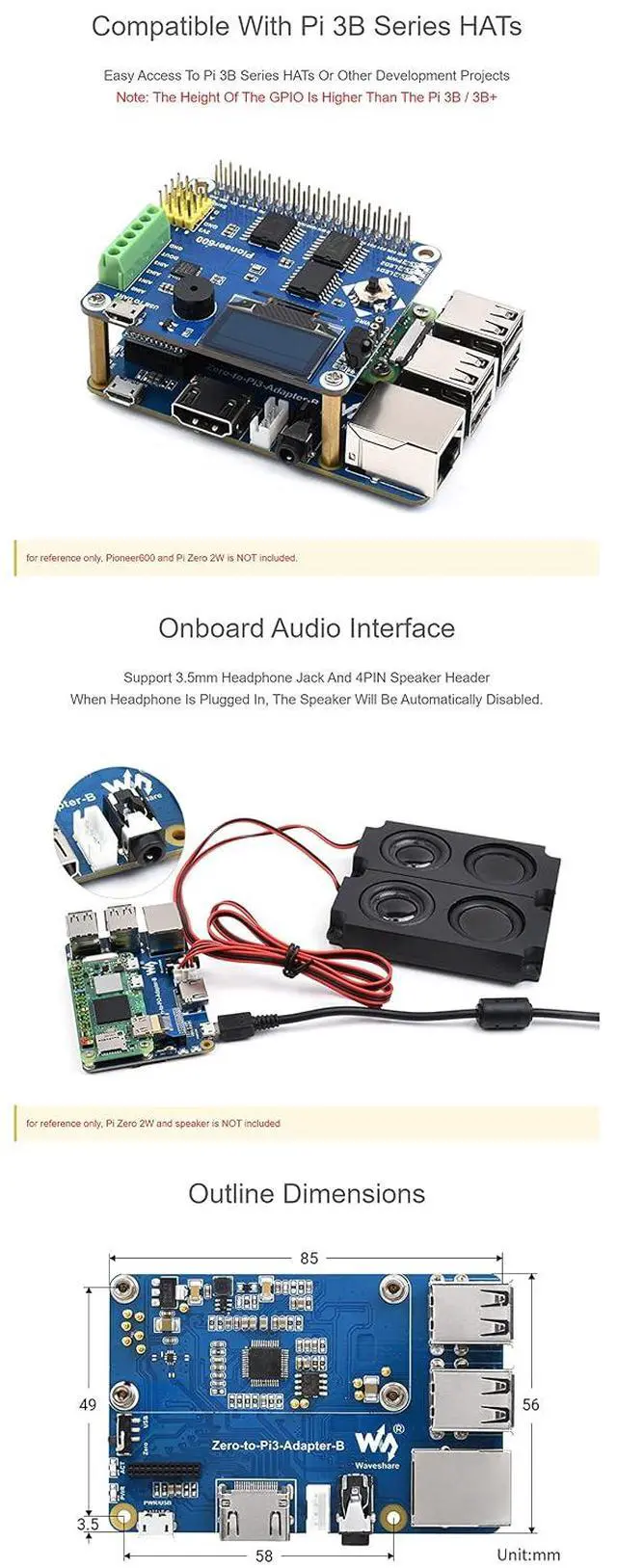 Alt view image 7 of 7 - Raspberry Pi Zero 2W to 3B Adapter, Use Zero 2W to Replace Raspberry Pi 3 Model B/B+