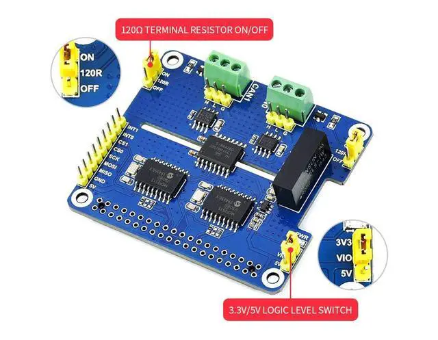 Alt view image 5 of 7 - 2-Channel Isolated CAN Bus Expansion HAT for Raspberry Pi Series Boards MCP2515 + SN65HVD230 Dual Chips Solution Multi Allows 2-CH CAN Communication